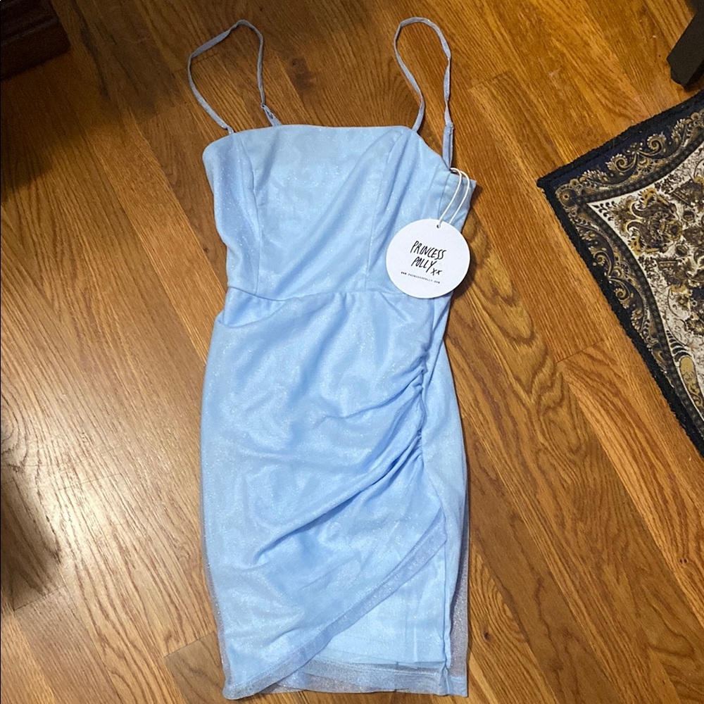 Princess Polly Blue Ruched Spaghetti Strap Mini Dress